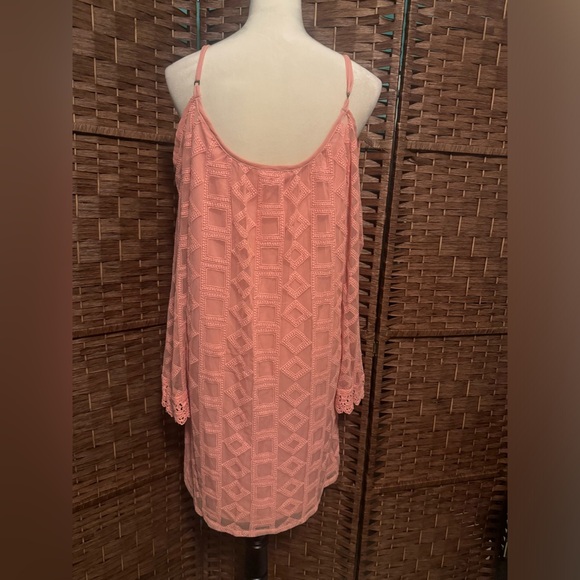 xhilaration Cold Shoulder Dress Peach Tunic XL Lining w/overlay Spring Summer - Picture 8 of 10